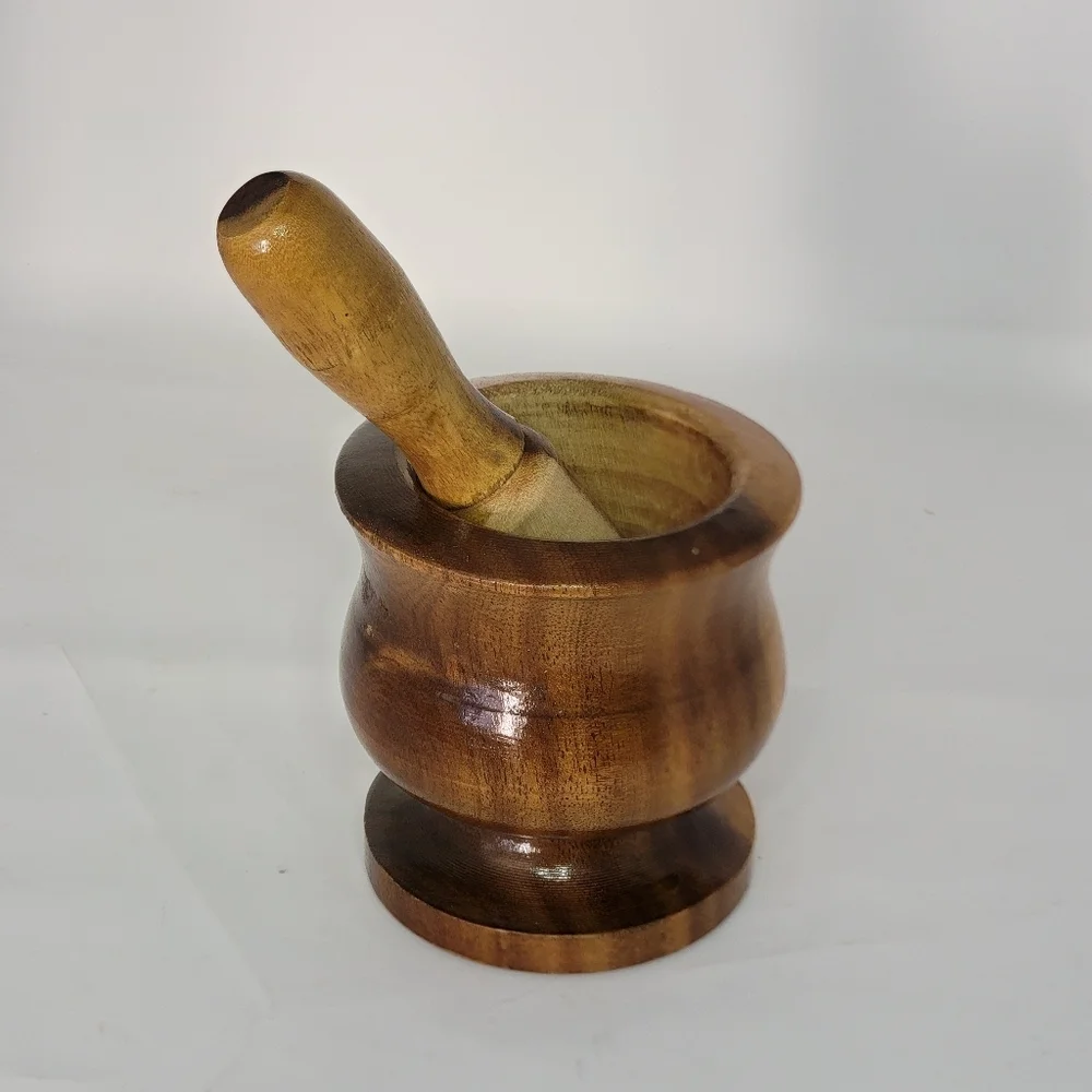 Unique Wood Mortar Pestle Set Herb Spice Grind Crush Pill Apothecary